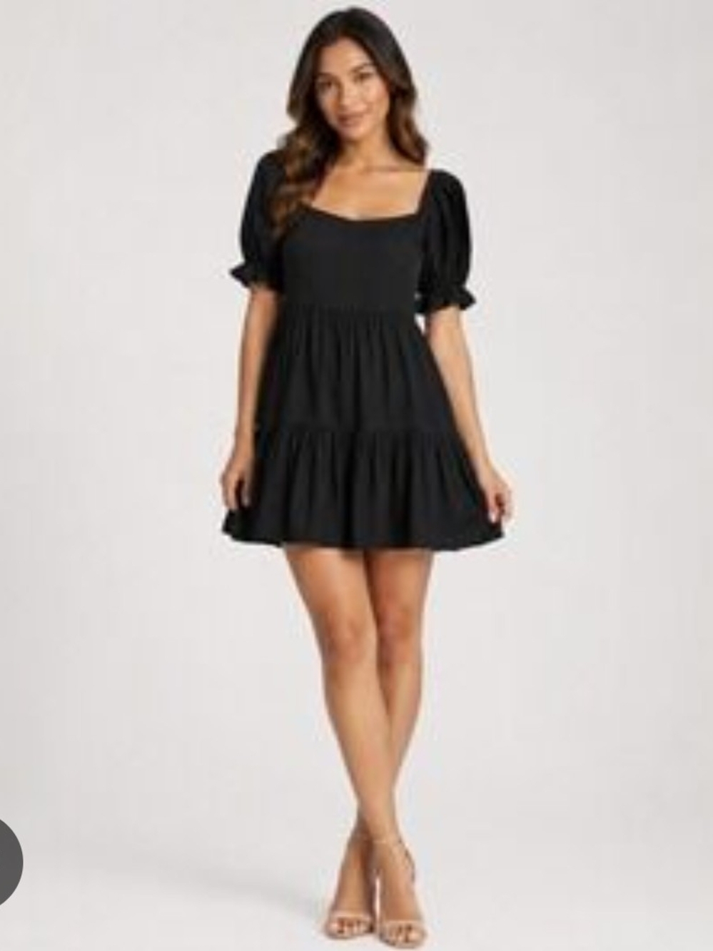 Beyond Words Black Scoop Neck Puff Sleeve Mini Dress Size L Ruffle Boho Chic